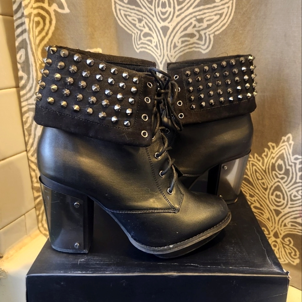Blackheart Studded Combat Boots (Heeled)